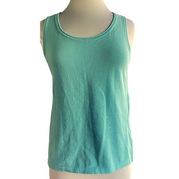Chico's Caribbean Blue Scoop Neck Sleeveless Pullover Tank Top Punch Detail Sz 0 - Picture 1 of 5